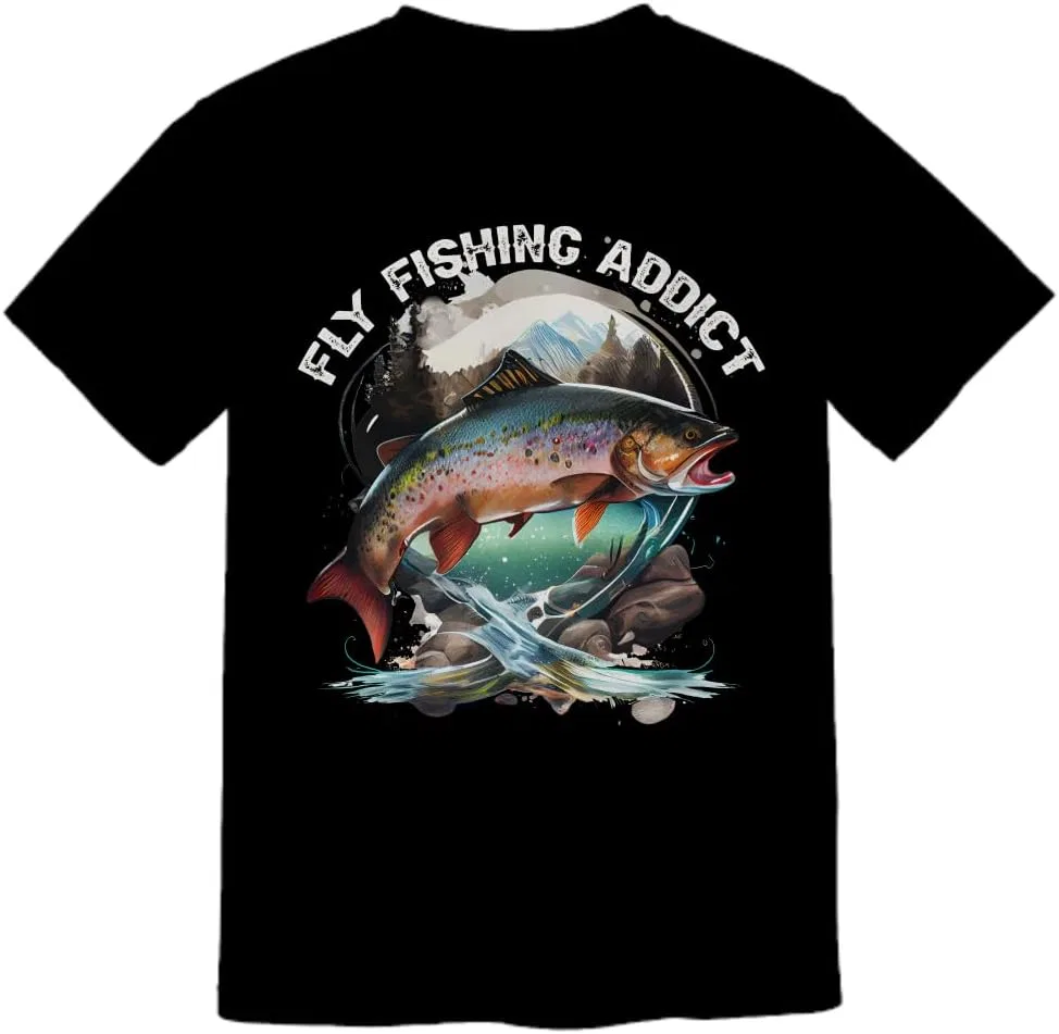 Мужская футболка с принтом Fly Fishing Addict, Black