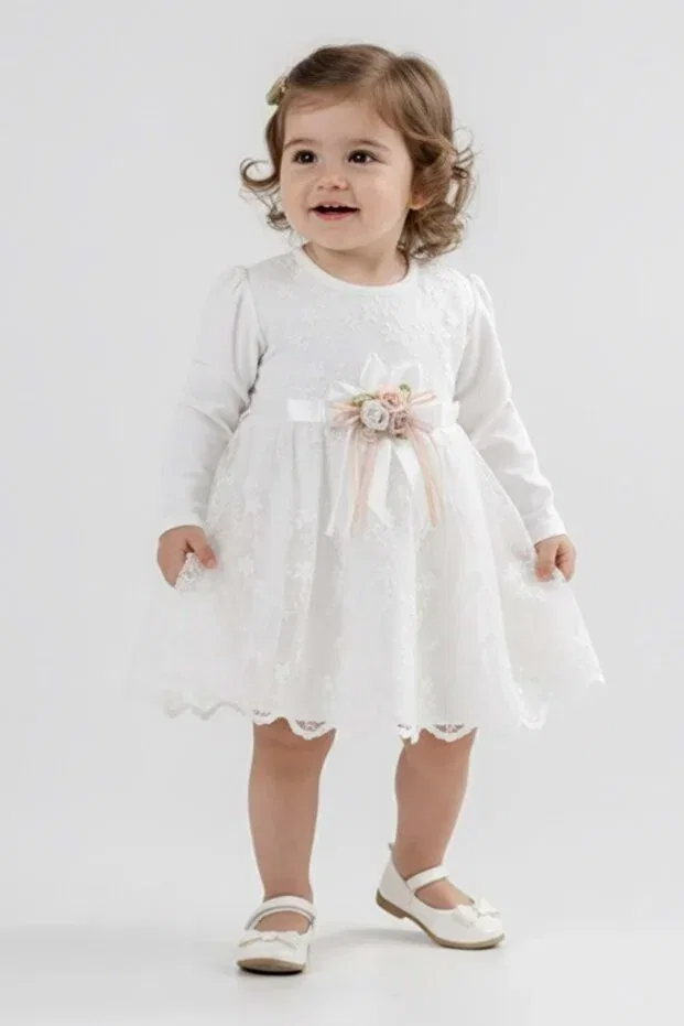 Детское платье для девочек кружевное с цветочным принтом Mnk Baby&Kids, Ecru