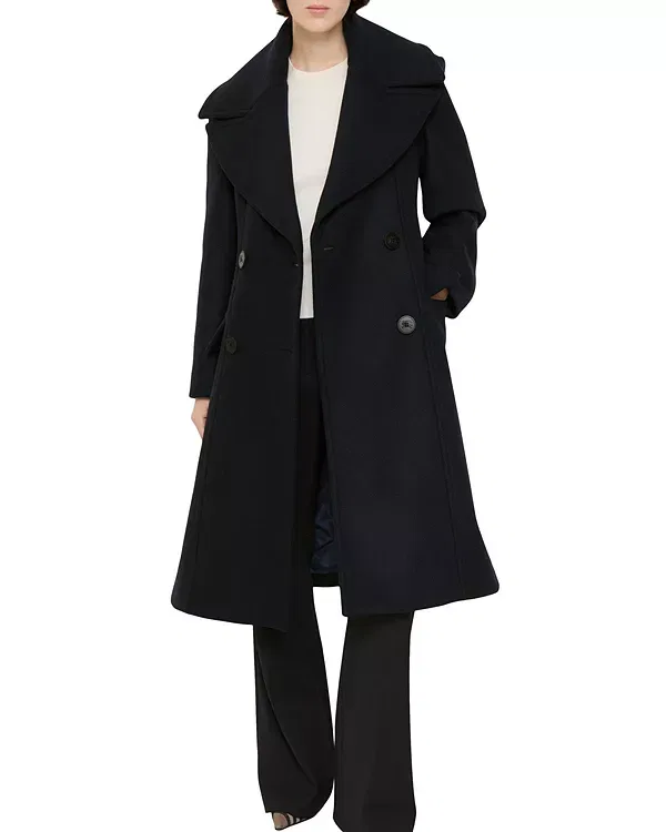 Женское пальто с запахом Wool tailored coat Burberry, темно-синий — фото 2