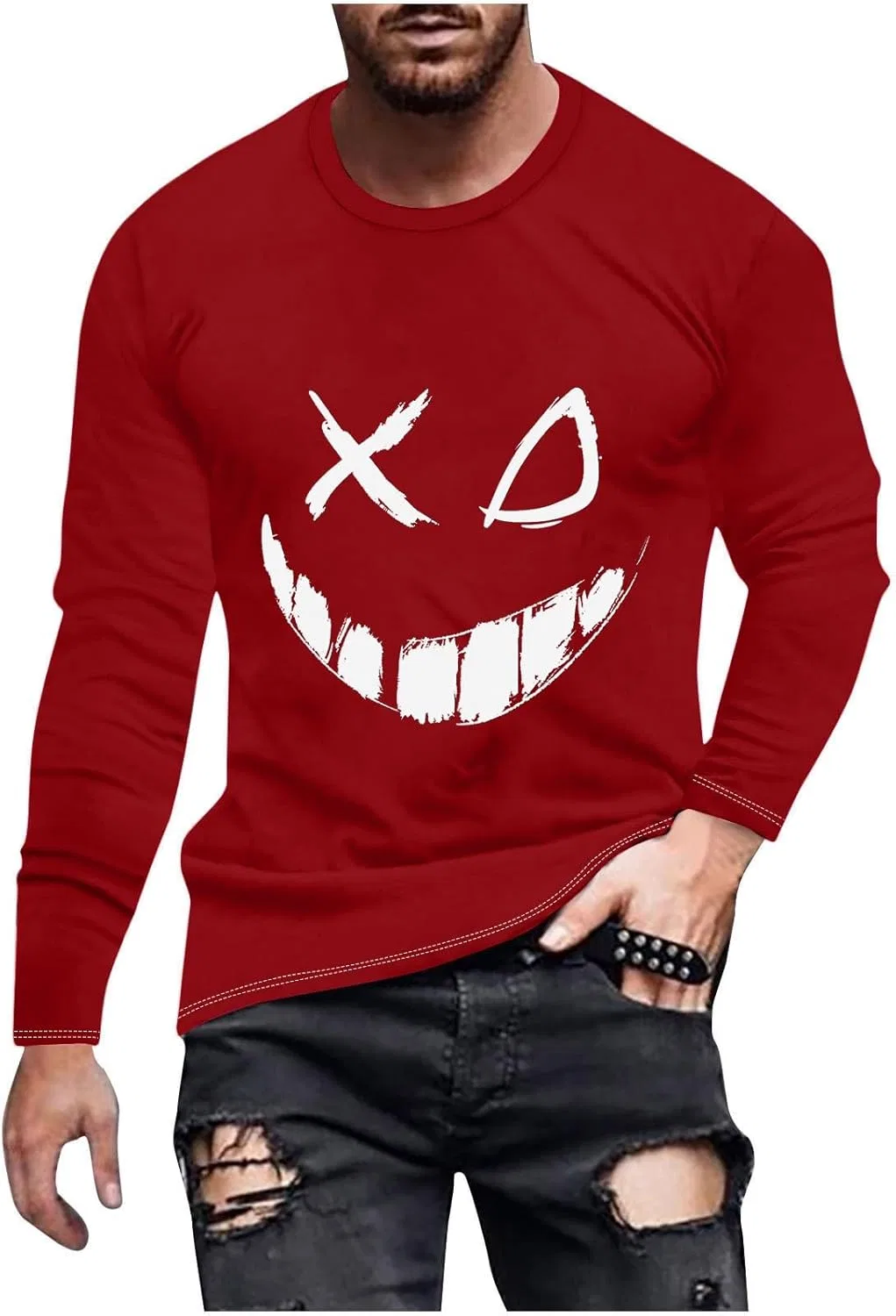 Мужская футболка с граффити X-Eye-Face, Long Sleeve, Red