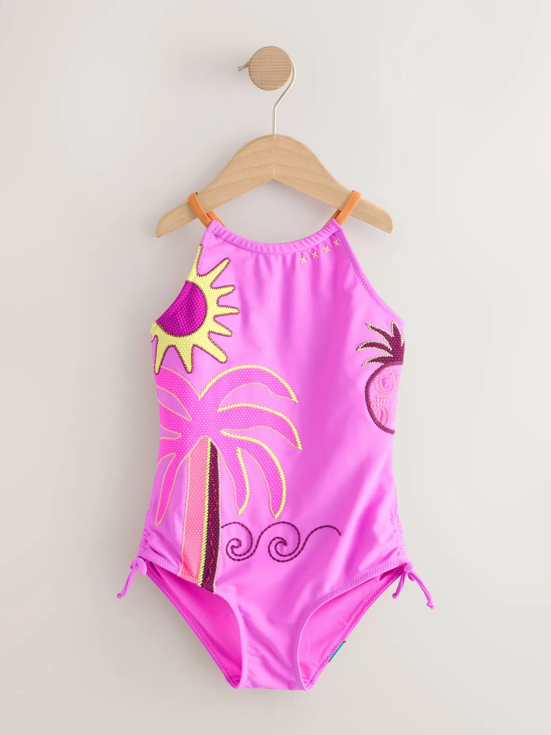 Купальник с оборками и регулируемыми завязками, Purple Palm Applique Next, фиолетовый — фото 4