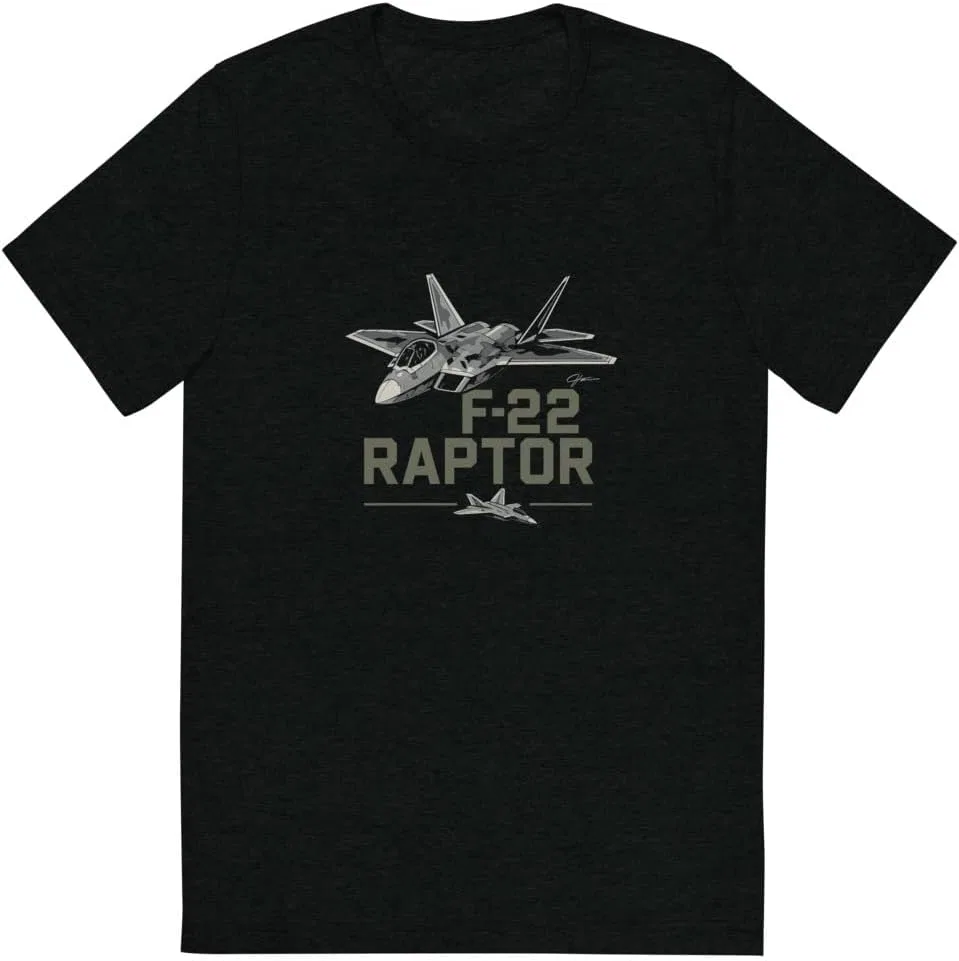 Мужская футболка с принтом F-22 Raptor 3413, Solid Black Triblend