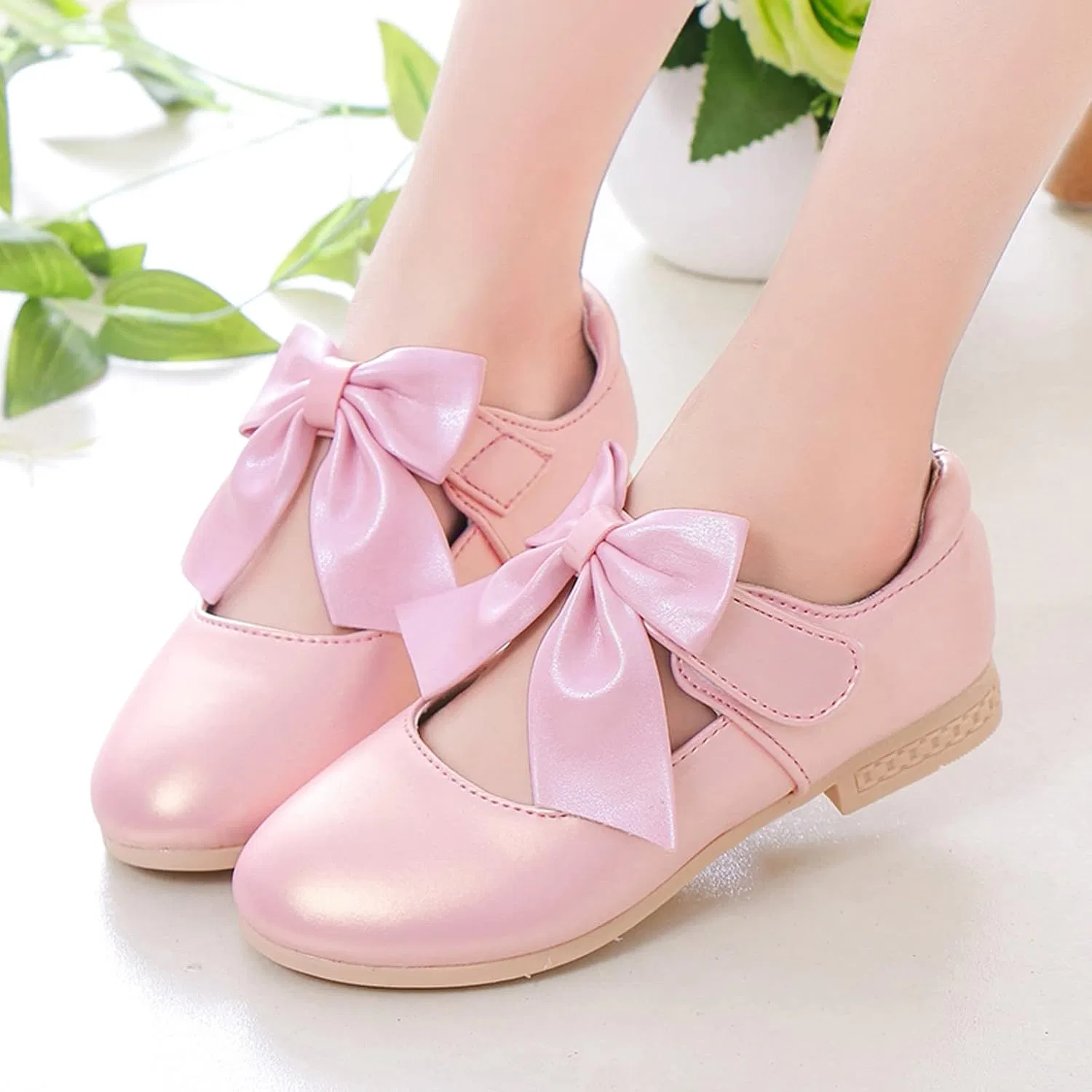 Детские балетки для девочек с бантом Mary Jane Flats, Pink — фото 2