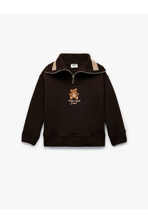 Детские свитшот для девочек с принтом Teddy Bear Embroidered Koton, Brown