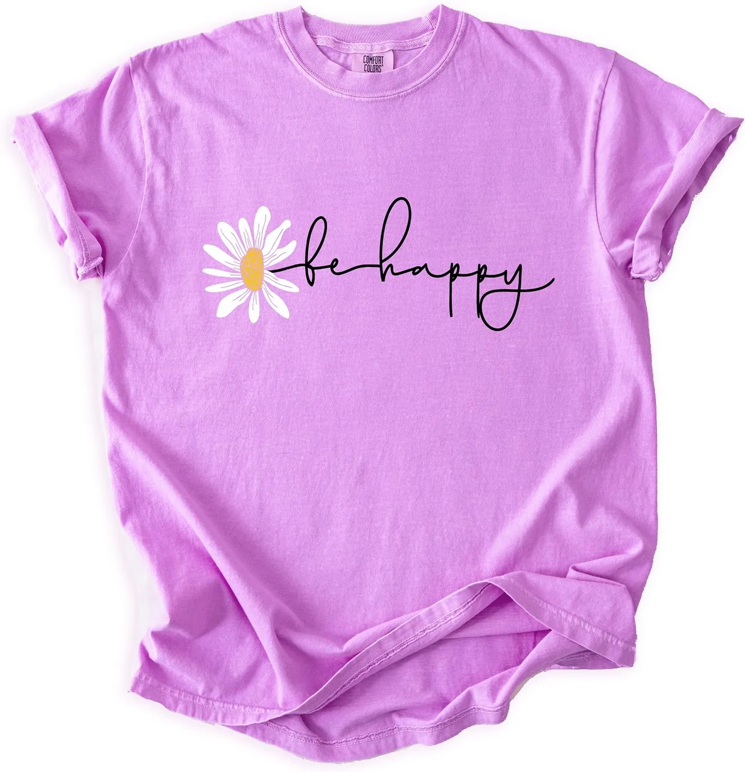 Женская футболка с ромашкой Be Happy Comfort Colors, Neon Violet