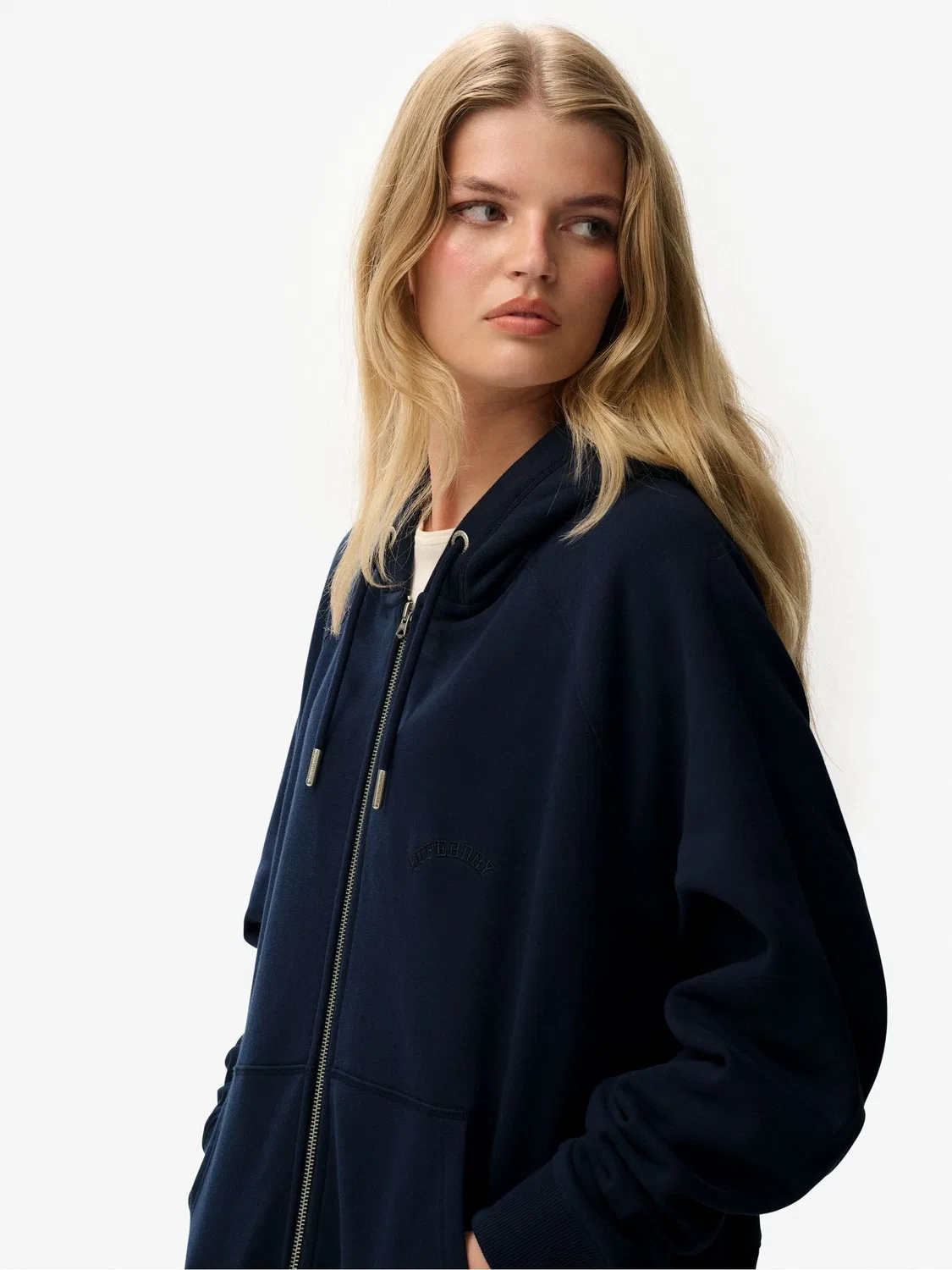 Худи с капюшоном, реглан, оверсайз, Essential Logo Superdry, синий — фото 2