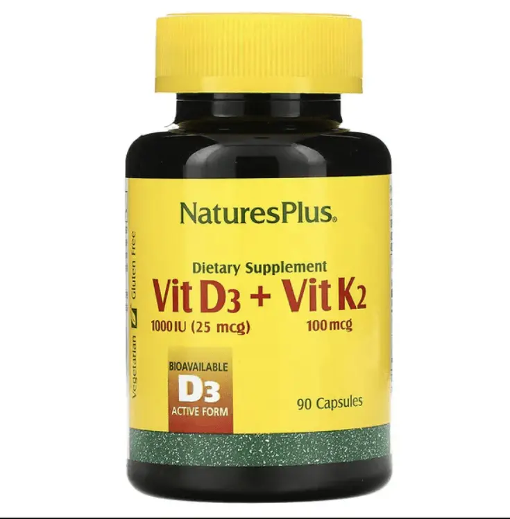 

Витамин D3 + K2, 90 капсул, NaturesPlus