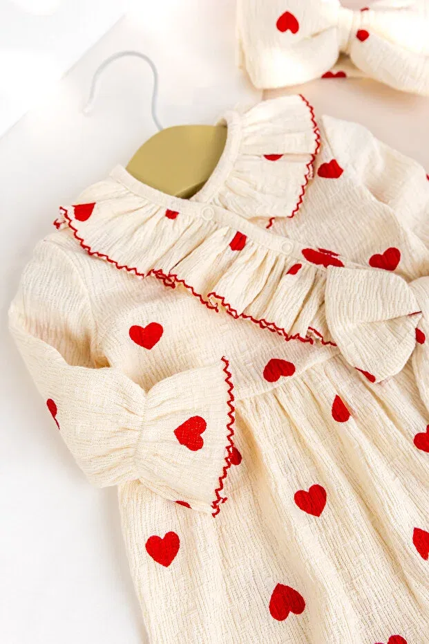 Детский комбинезон для девочек с принтом Heart patterned bowknot Babymod, Red — фото 2