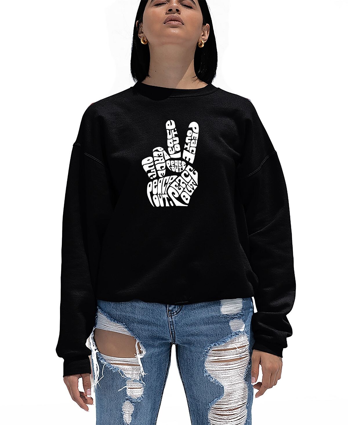 

Женская толстовка с круглым вырезом и надписью word art peace out LA Pop Art, черный