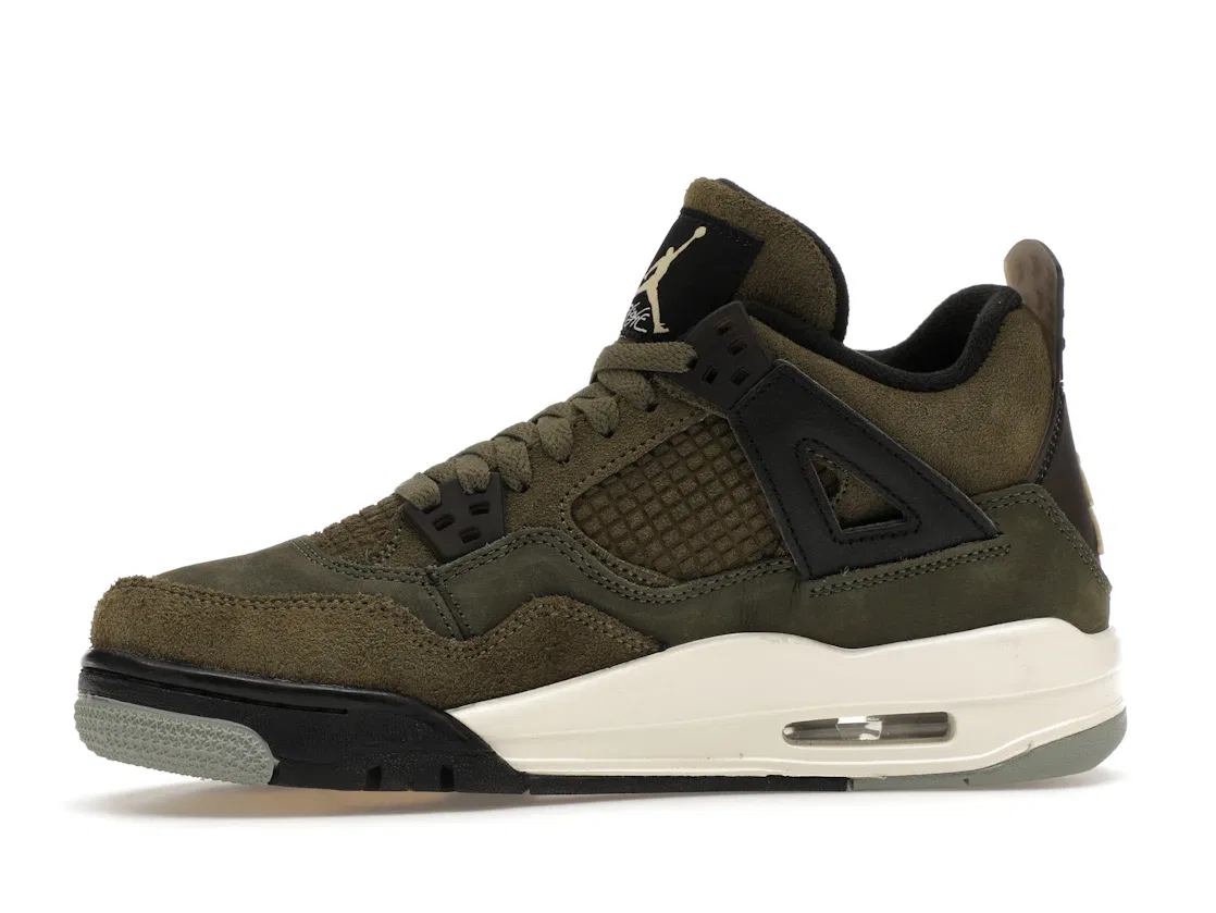 Детские кроссовки с патчворк-дизайном Jordan 4 Retro SE Craft Medium Olive (GS) Jordan, Medium Olive/Pale Vanilla/Khaki/Black/Sail — фото 3