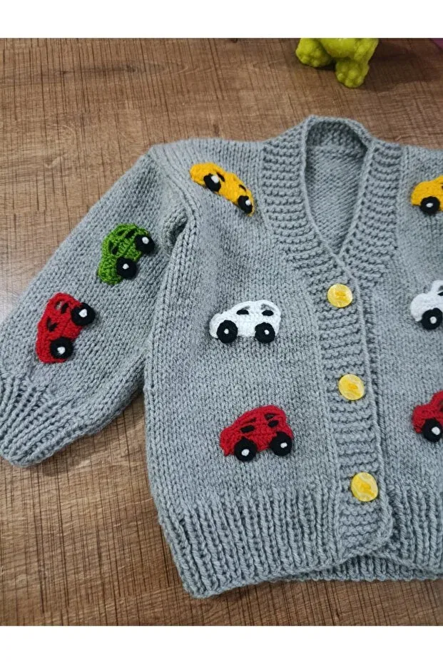 Детский кардиган с V-образным вырезом Hand knitted kids cardigan El Örgüsü Cici Bebe, Gray — фото 2