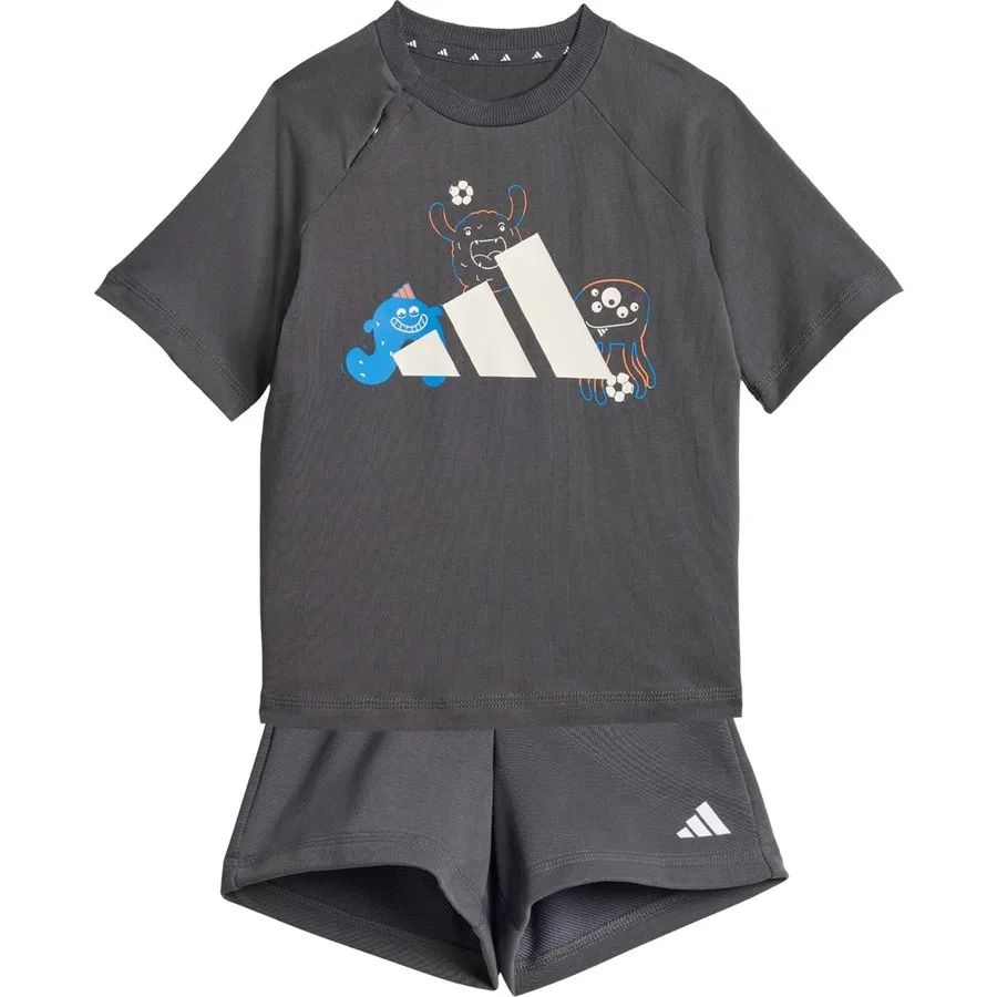 Комплект из футболки и шорт с принтом Tiro_nster adidas, Серо-белый — фото 3