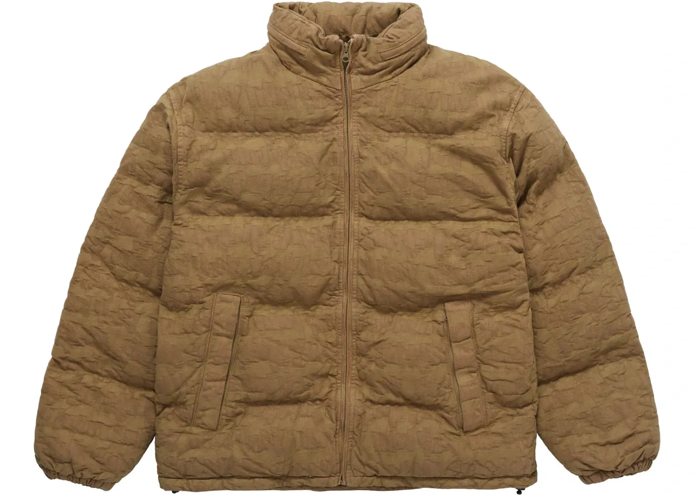 Мужская куртка-пуховик из денима с принтом Supreme Fat Tip Jacquard Denim Puffer Jacket, Olive