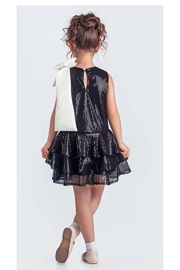 Детское платье для девочек с пайетками Collar bow sparkly sequin fabric girls evening dress m00702 Mnk Baby&Kids, Black — фото 4