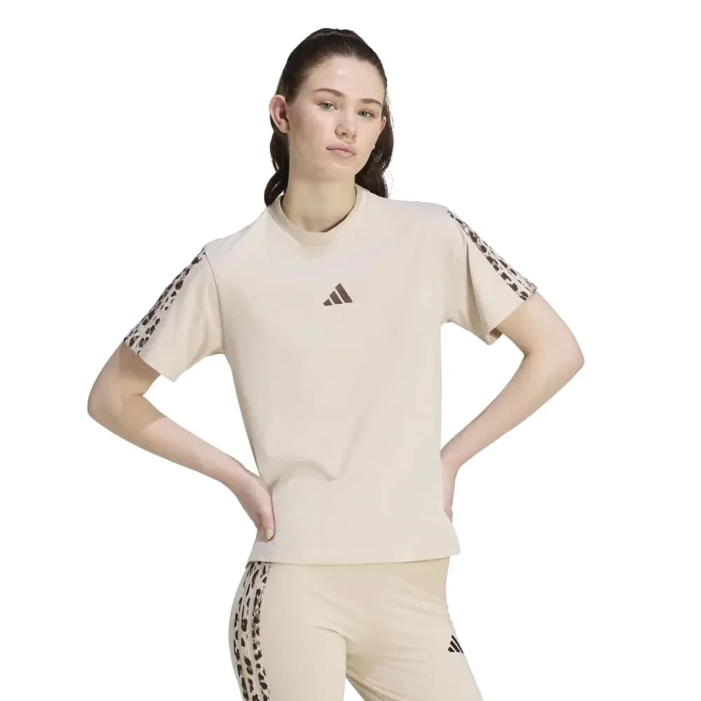 Женская футболка с принтом Animal Print 3 Stripes Adidas, Beige
