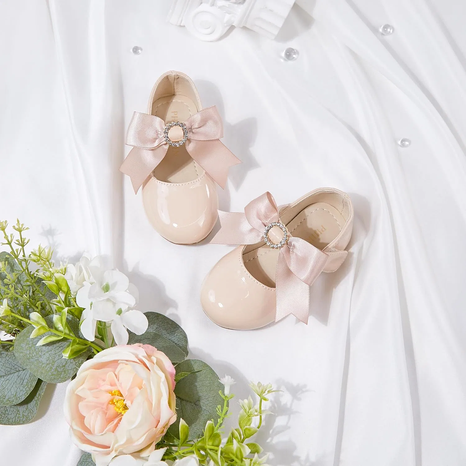 Детские туфли Мэри Джейн для девочек PHIRAMIN, Elegant Bowknot Nude — фото 4
