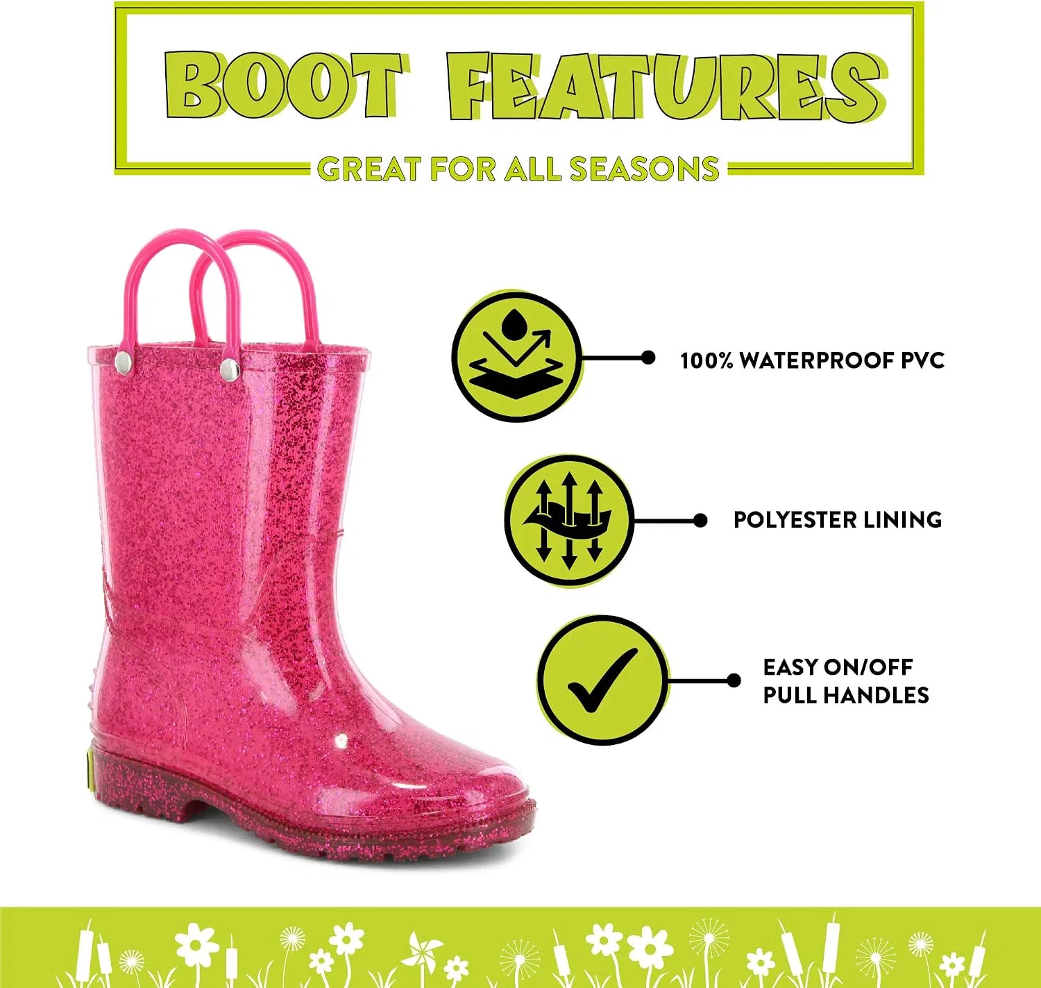 Детские сапоги для девочек с блестками Glitter Waterproof Rain Boot Western Chief, Pink — фото 3