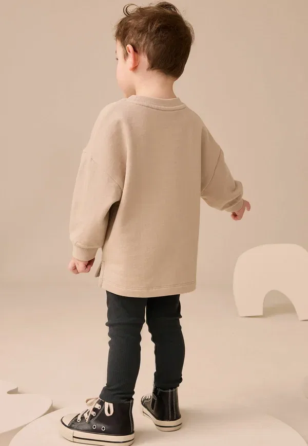 Комплект из футболки и леггинсов хлопковый Regular fit long sleeve top and leggings set Next, Stone, цвет stone — фото 3