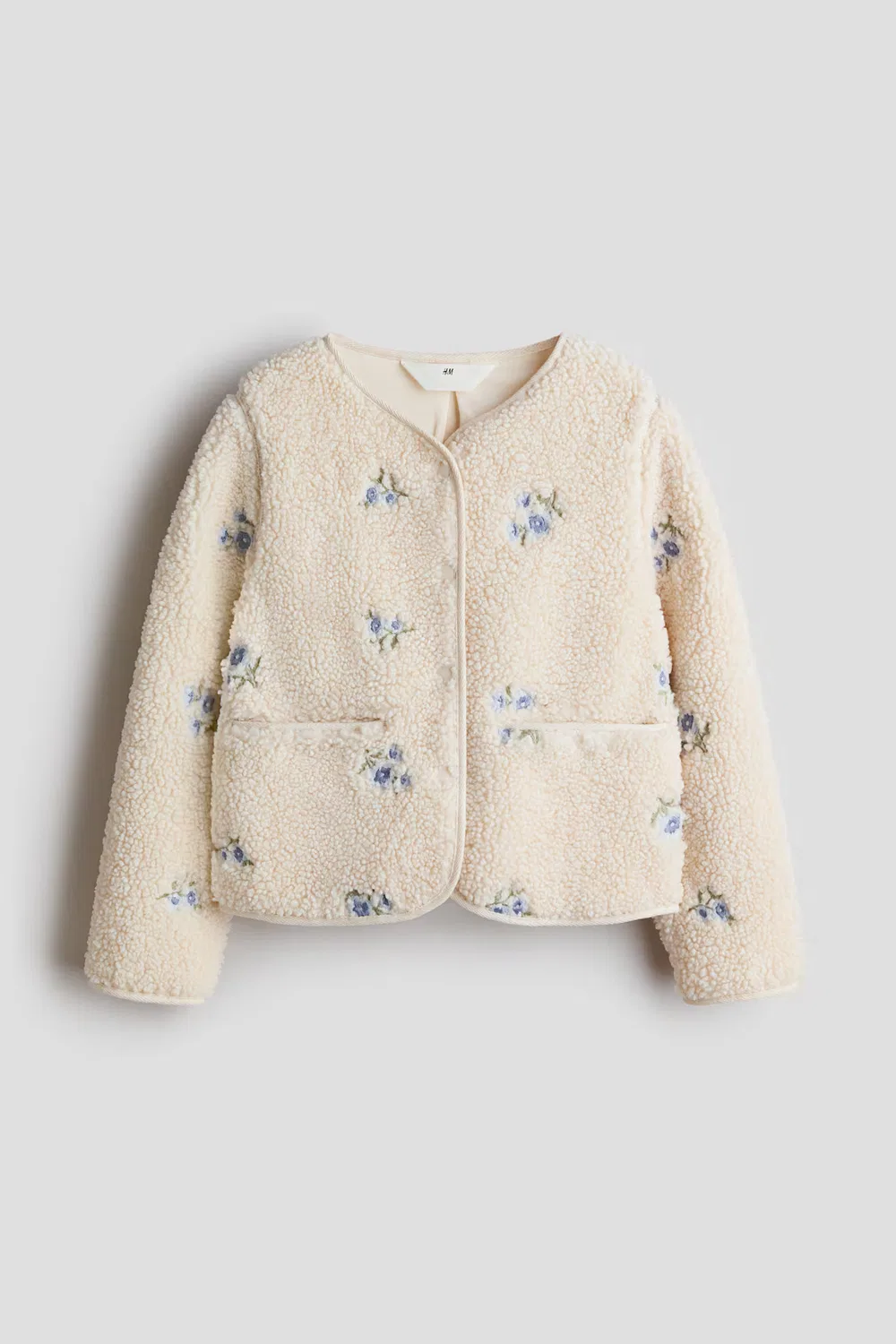 Куртка из плюшевого флиса с вышитым рисунком H&M, Cremefarben/Geblümt