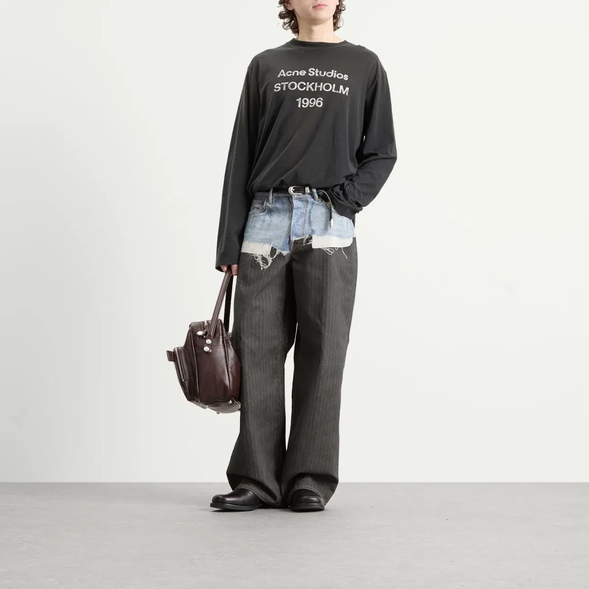 Джинсы свободного кроя с принтом trompe l'oeil 1981 Acne Studios, Blue/Black — фото 4