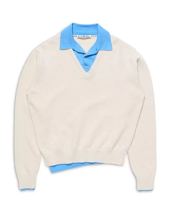 Женский свитер с контрастным воротником Layered Look Wool Acne Studios, Dirty White
