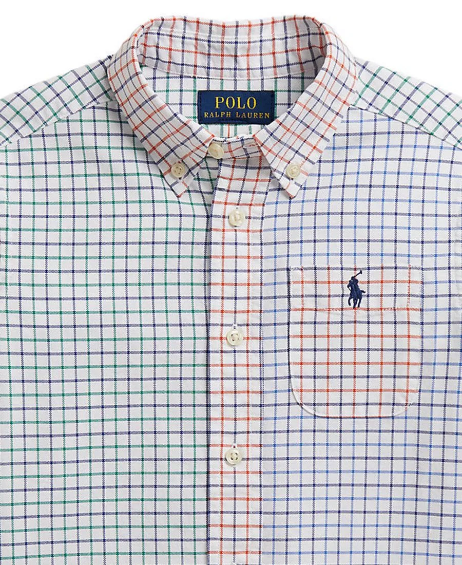 Детская рубашка-оксфорд из хлопка с принтом Tattersall Polo Ralph Lauren, 7325 Tattersall Funshirt — фото 3