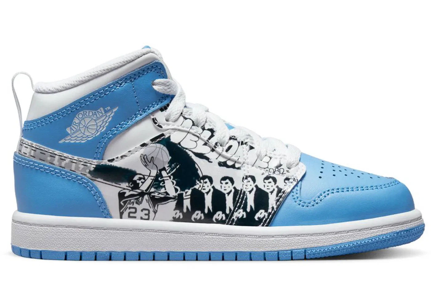 Детские кроссовки с принтом Jordan 1 Mid Jordan, White/University Blue-Starfish