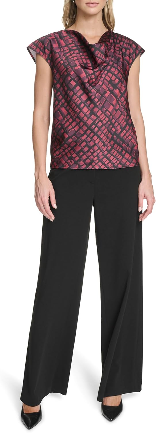 Женская мягкая блузка Calvin Klein с драпированным воротником, Cranberry Multi — фото 2