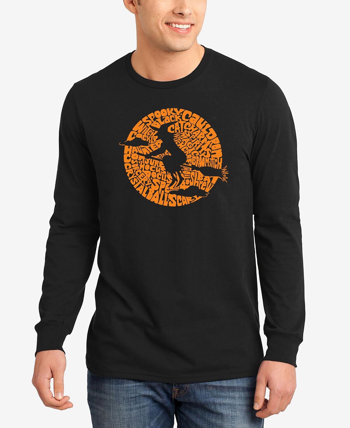 

Мужская футболка с длинным рукавом spooky witch word art LA Pop Art, черный