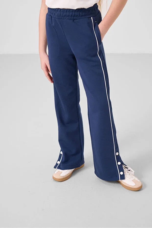 Детский комплект для девочек с принтом Ecru-Parliament O Neck Printed Wide Leg Snap Detail Girls Palazzo Tracksuit Set Tommy Life, Ecru/Parlament — фото 3