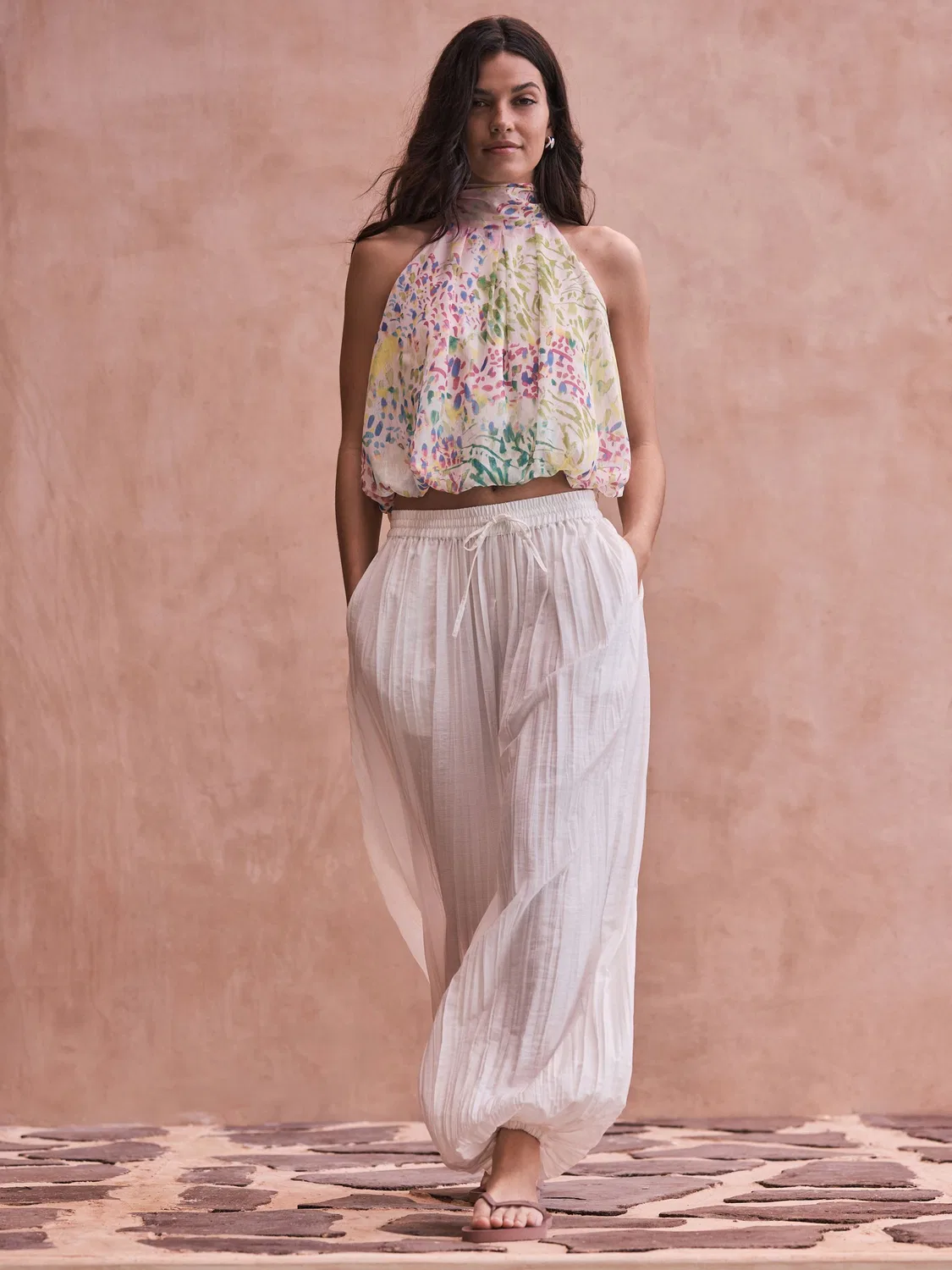 Топ с воланом National Trust X Next, Green/Pink Floral — фото 2