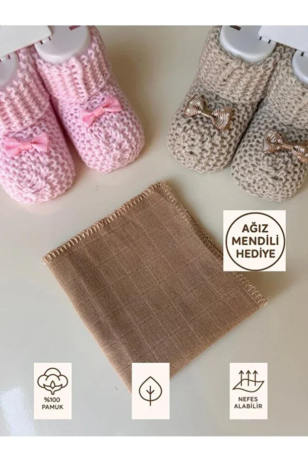 Детские вязаные пинетки для новорожденных органические Sevza Kids, Multicolored Coffee-Pink