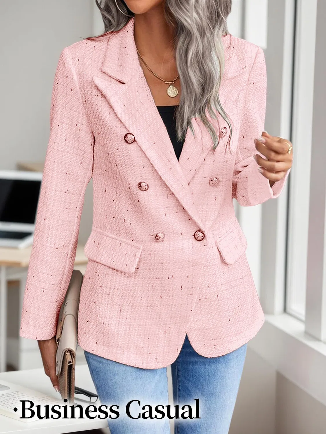 Женское твидовое пальто с принтом в клетку, 1-tweed / pink — фото 2