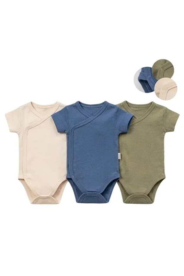 Детский комплект боди с коротким рукавом Valia Baby, Khaki-Indigo-Beige — фото 3