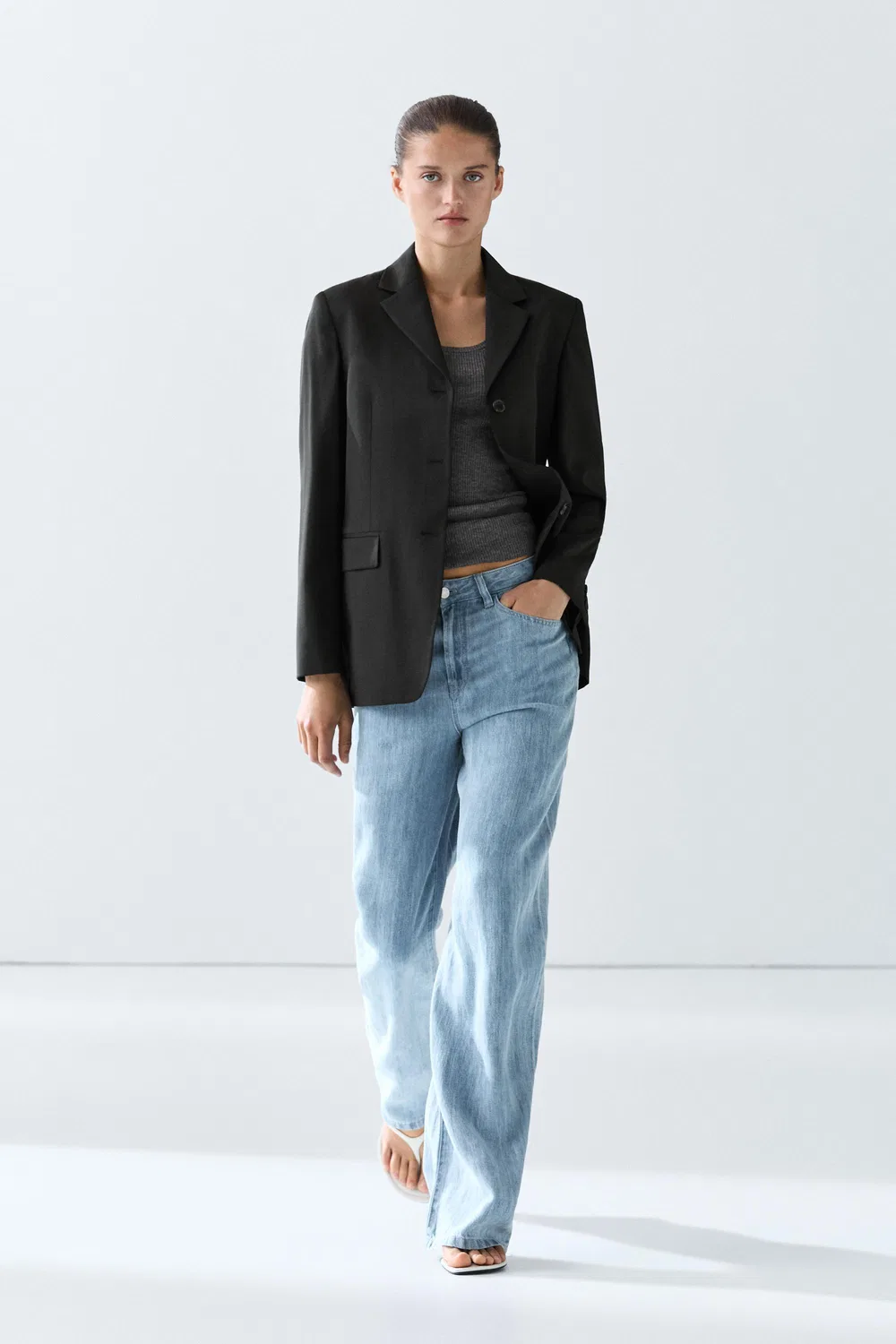Пиджак Massimo Dutti, из прохладной шерсти, черный