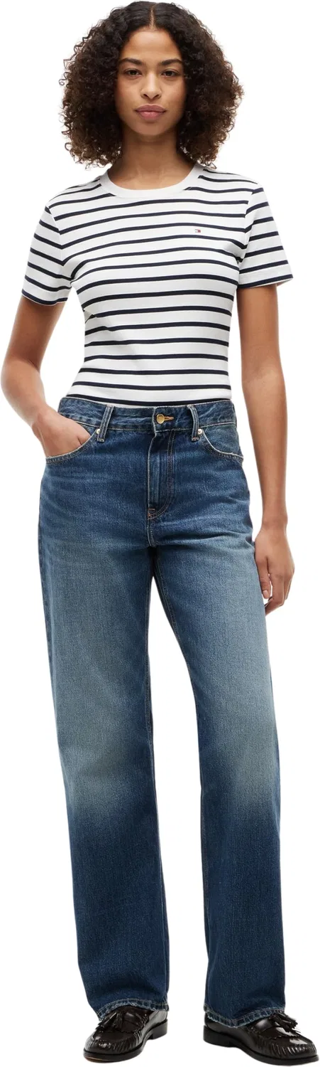 Женская футболка с коротким рукавом Tommy Hilfiger Slim Cody C-nk Ss Ww0ww40587, White (Breton/Ecu/Dark Night Navy) — фото 4