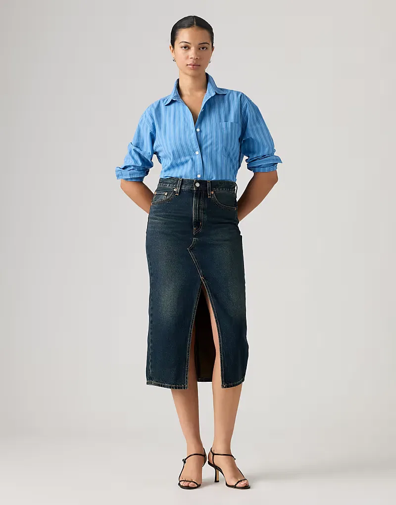 Деконструированная джинсовая юбка миди Levi's с разрезом, темно-синий