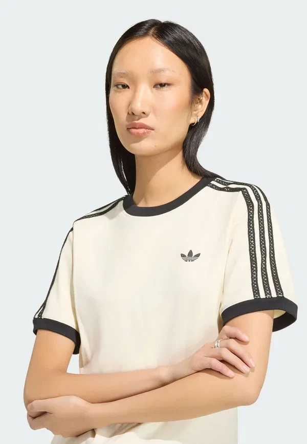 Футболка с принтом «3 полоски» Adidas Originals, белый/кремовый — фото 2
