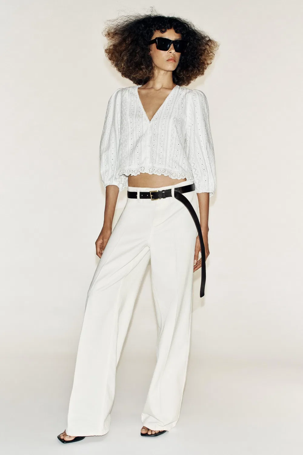 Блузка с ажурной вышивкой ZARA, Oyster-white