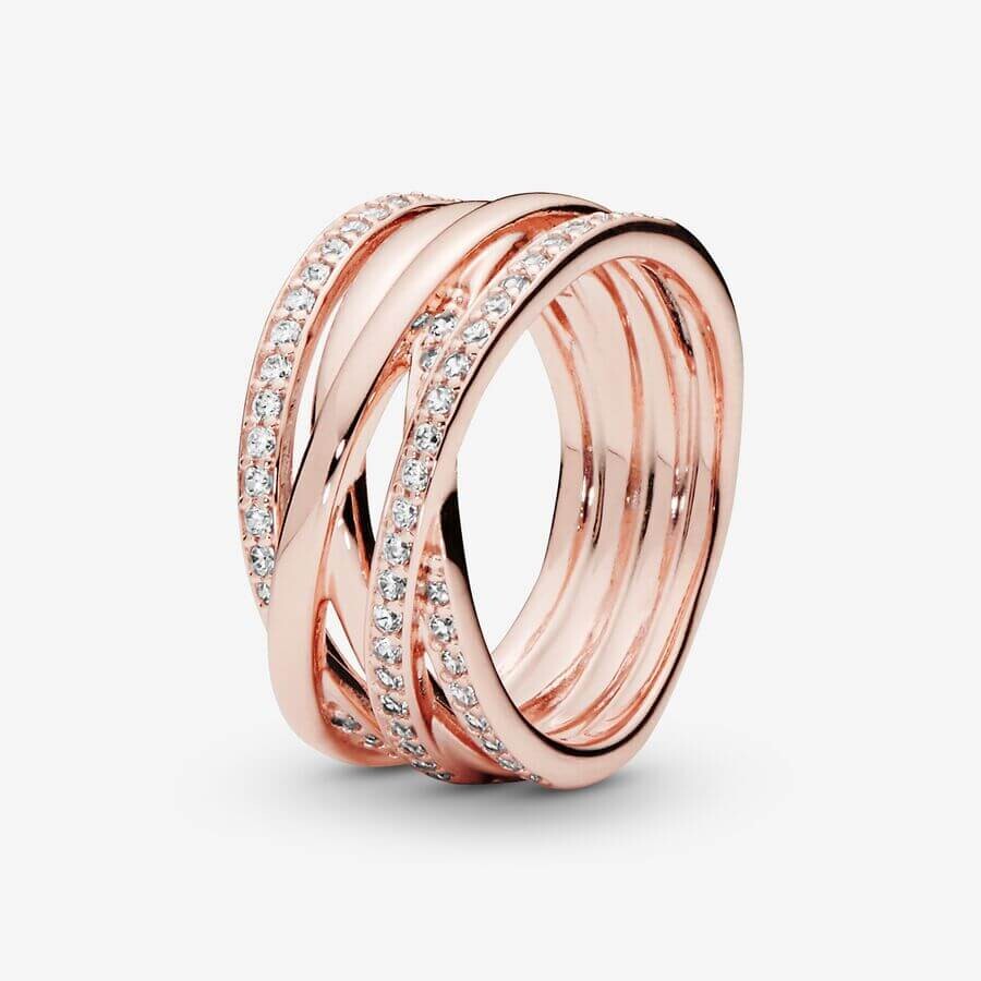 

Кольцо Pandora Timeless Sparkling & Polished Lines, розовое золото