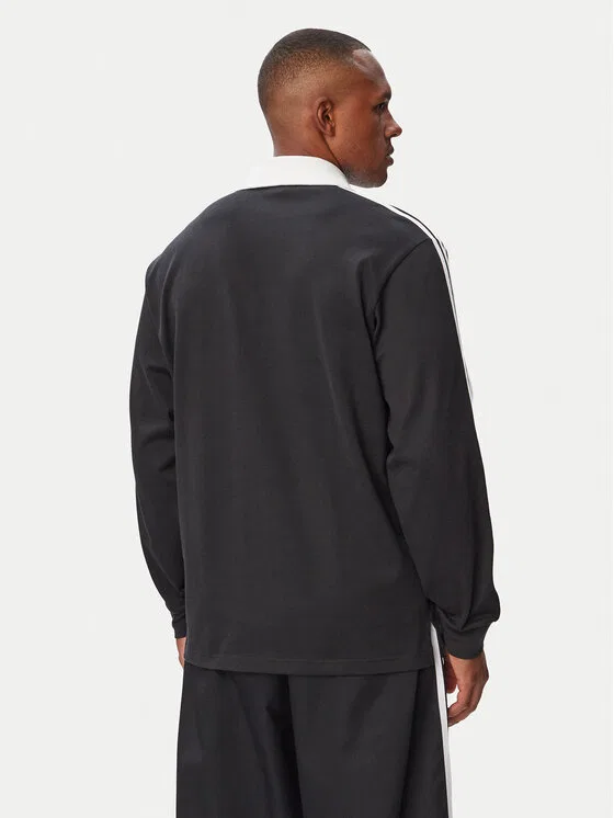 Поло regular fit 3-Stripes Rugby Longsleeve Polo Adidas, черный — фото 3