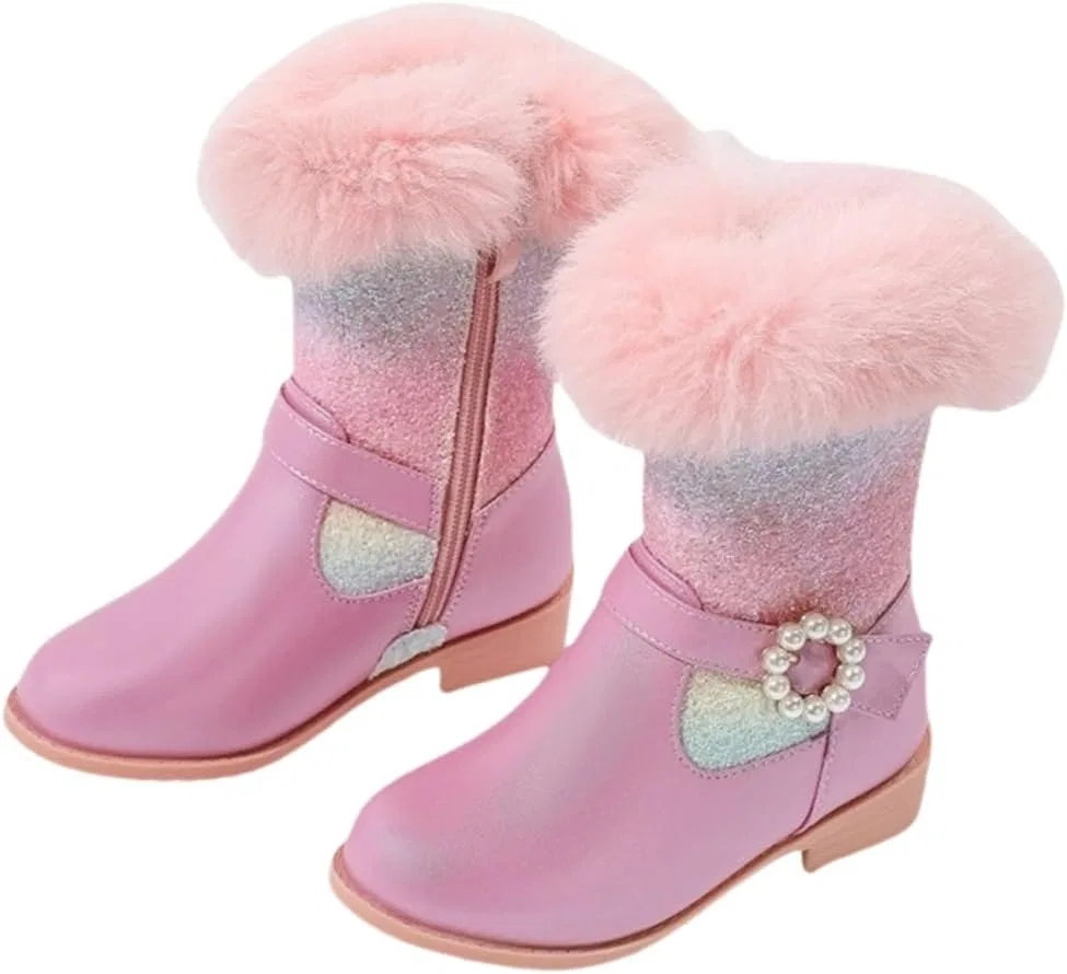 Детские зимние сапоги для девочек с мехом и принтом Auhoho, Pink
