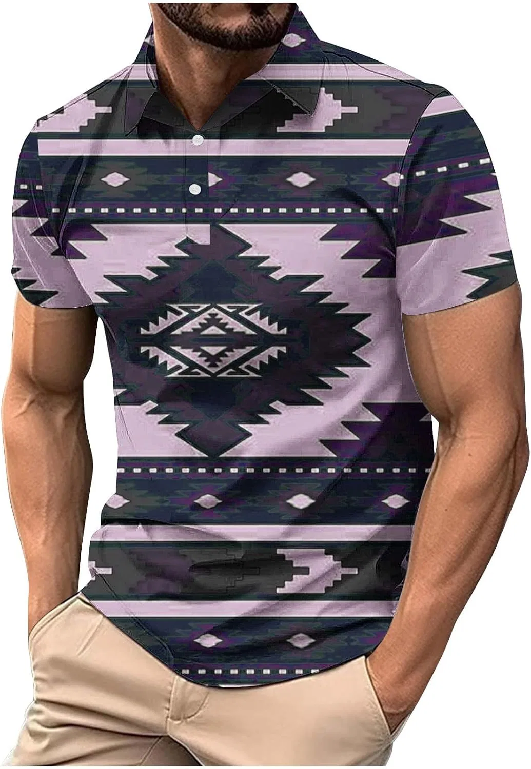 Мужская футболка с этническим принтом, Purple