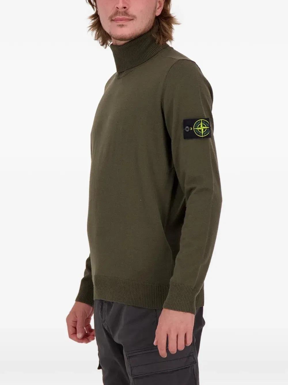 Свитер с высоким воротом с нашивкой-логотипом Stone Island, зеленый — фото 3