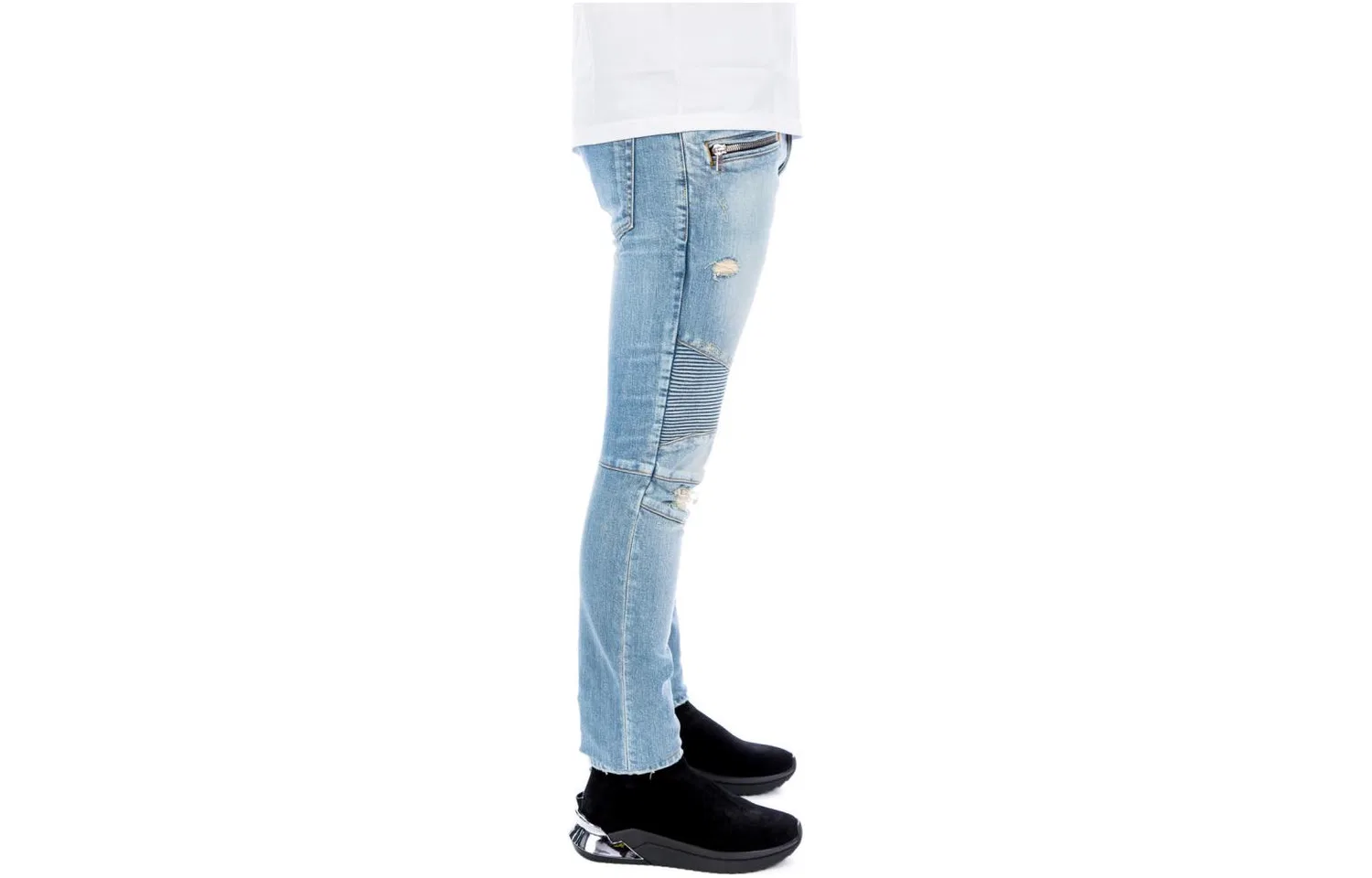 Мужские джинсы зауженные с потертостями Slim Fit Ripped Jeans BALMAIN, Blue — фото 4