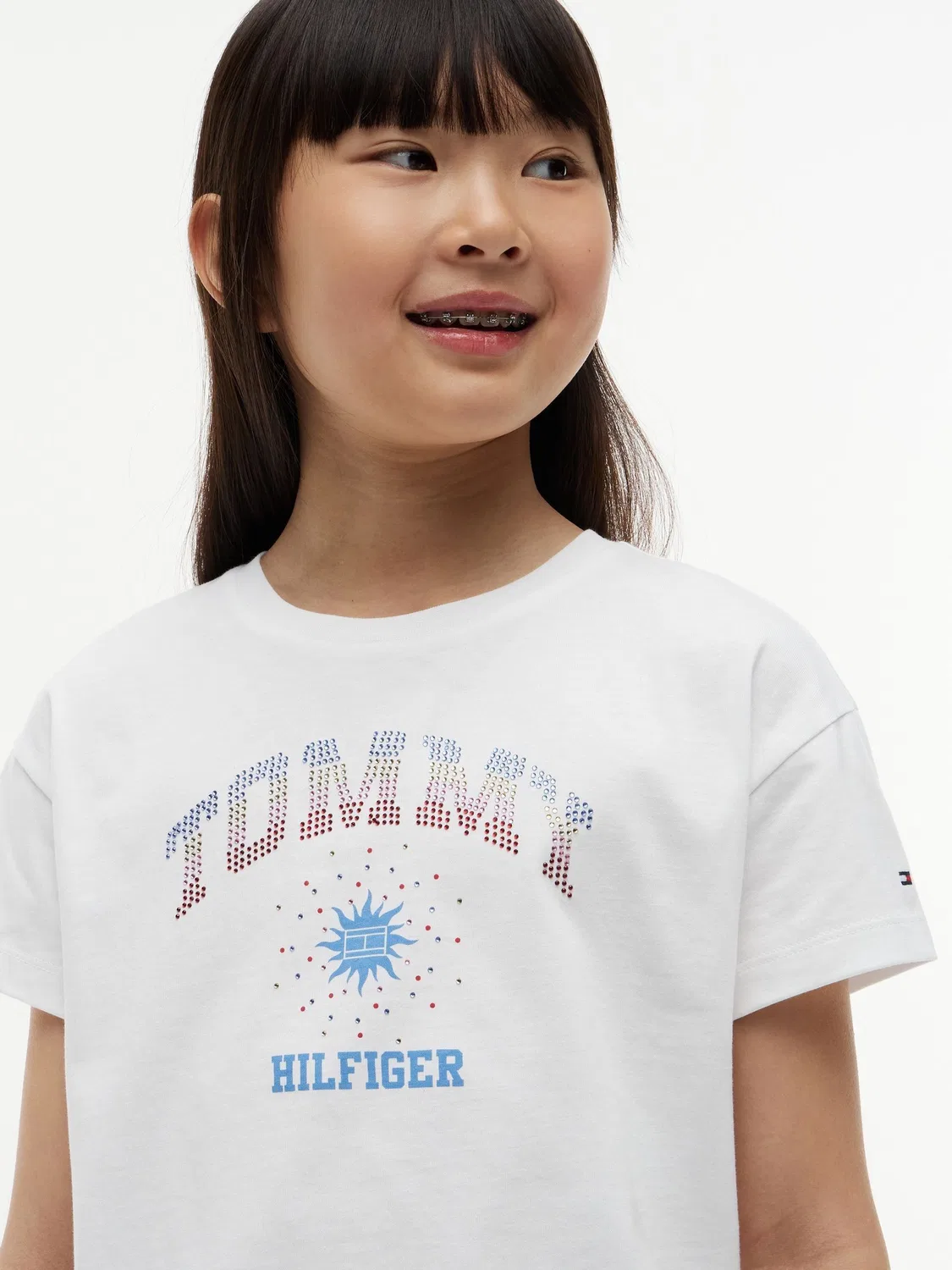 Футболка с принтом Rhinestone Logo Tommy Hilfiger, белый — фото 4