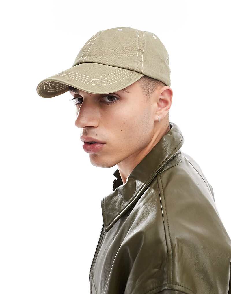 

Мягкая кепка цвета хаки с контрастной строчкой ASOS DESIGN