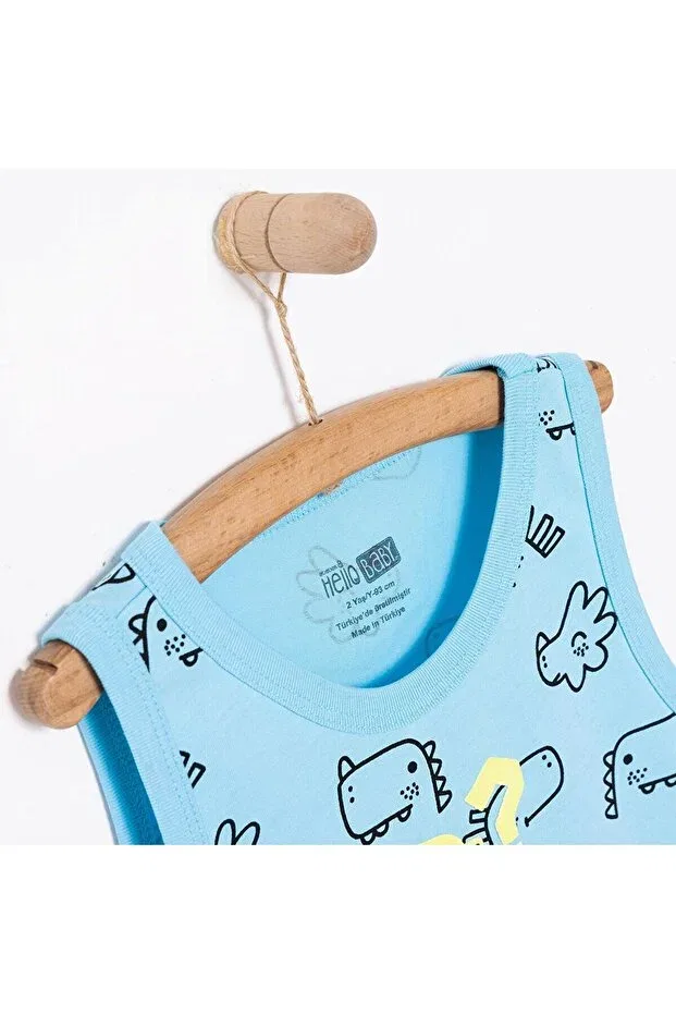 Детская футболка для мальчиков с принтом Hellobaby basic men's dinosaur patterned undershirt tshirt baby boy Ebebek Hello Baby, Light Blue — фото 3