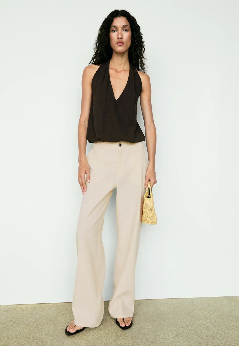 Брюки свободного кроя из смесовой льняной ткани Massimo Dutti, Yellow — фото 2