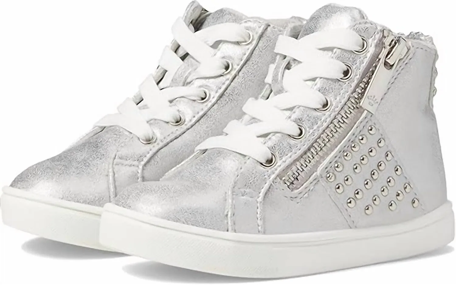 Детские высокие кроссовки для девочек на шнуровке Ivette Nina, Silver Distressed Metallic